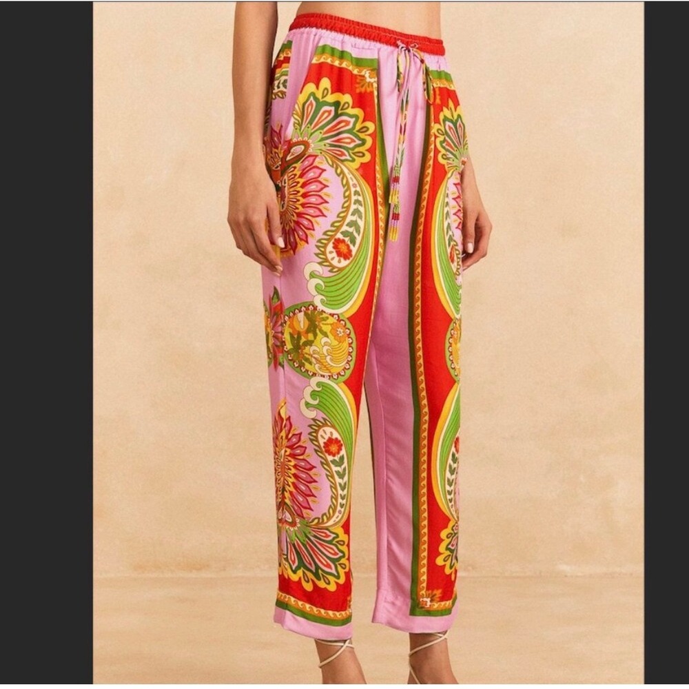 Farm Rio Womens Tropical Beach Toucans Pull On Pants Size S Maximalist Festival - Picture 2 of 14